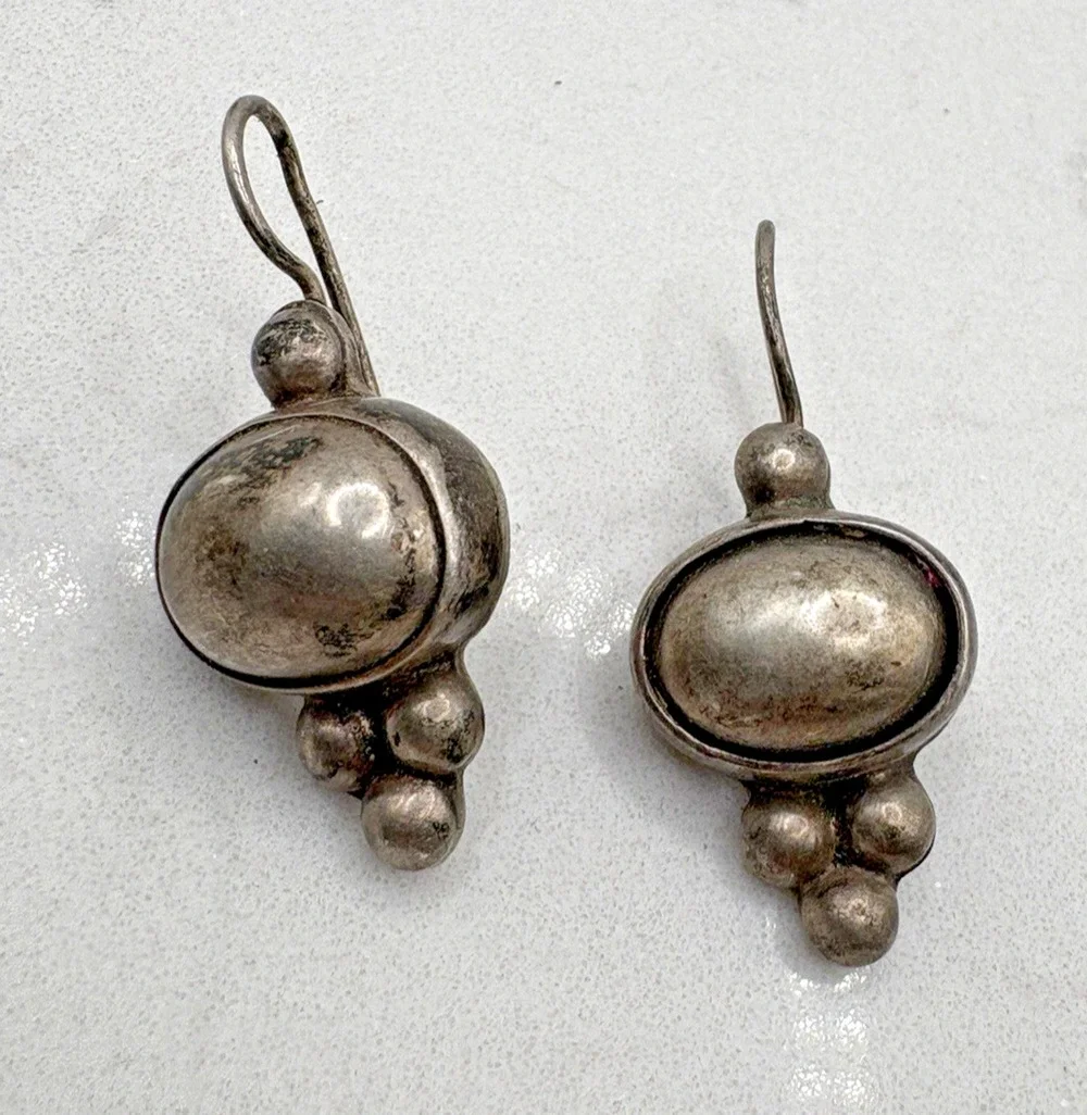 Vintage Mexico Sterling Silver Modernist Dangle Hook Earrings Signed ATI 9.32g